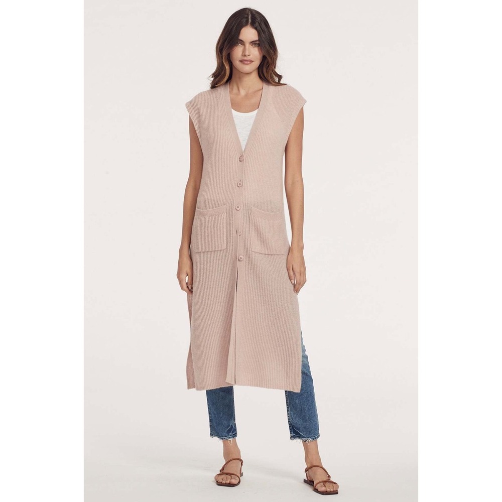 NWT 360 Cashmere Jasmin 100% Cashmere Long Duster Cardigan Adobe Pink L $518